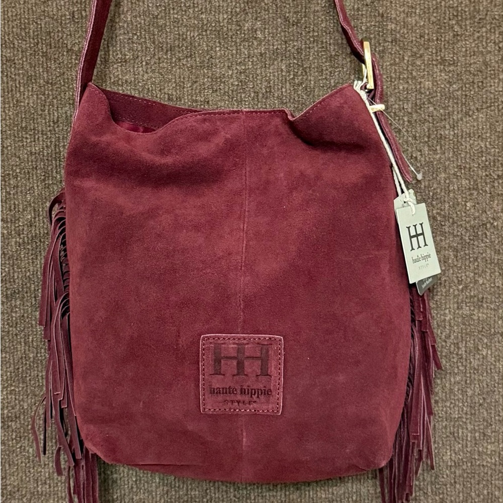 Haute Hippie Maroon Suede Hobo Bag